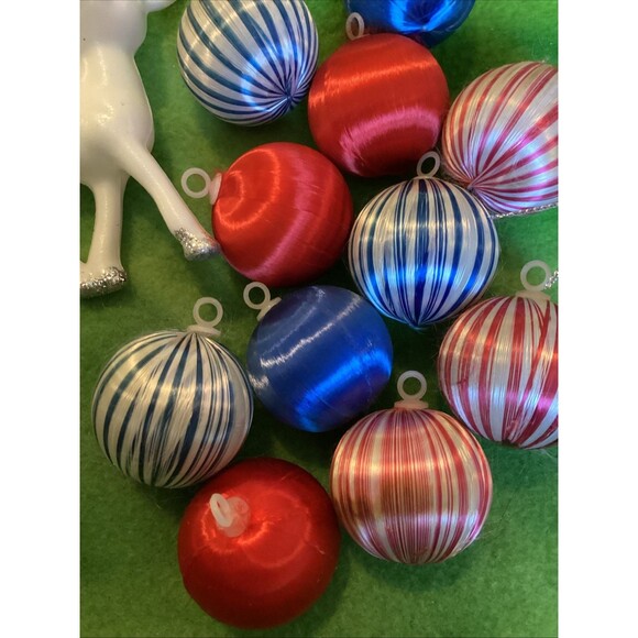 Satin Spun Red & Red Striped Unbreakable 1.5" Christmas Ball Ornaments & Deer - Picture 6 of 10